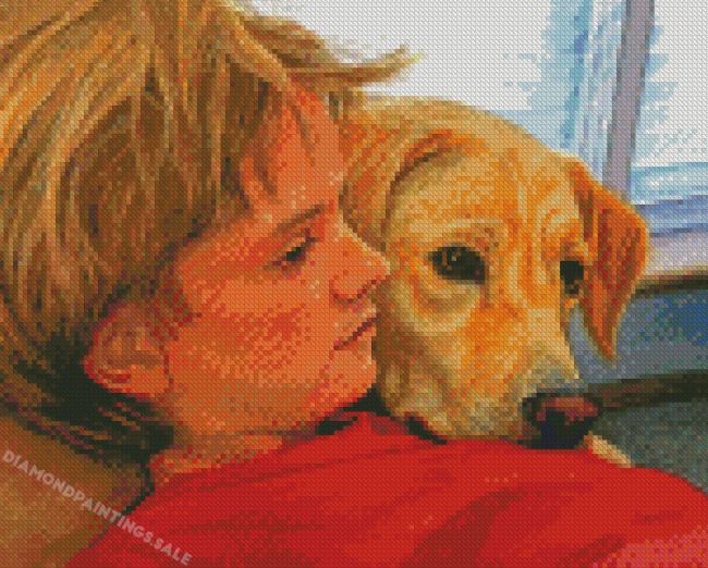 Aesthetic Boy Hugging Dog Diamond Painting