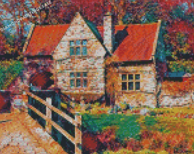 Autumn Stone Cabin Diamond Painting