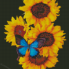 Blue Butterfly On Sunflowers Diamond Painting