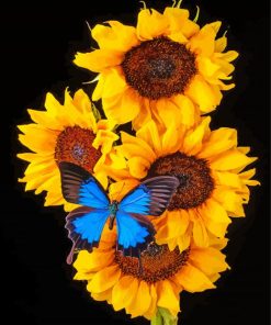 Blue Butterfly On Sunflowers Diamond Painting