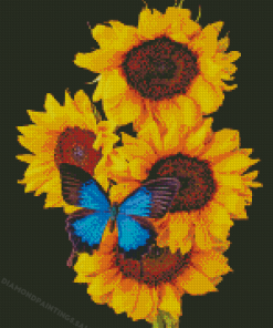 Blue Butterfly On Sunflowers Diamond Painting
