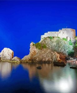 Cliff Side Castle At Night Diamond Painting