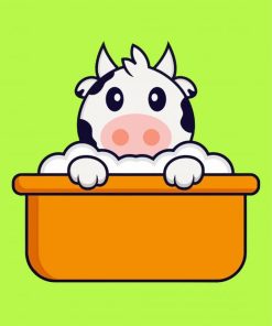 Cartoon Cow In Bathtub Diamond Painting