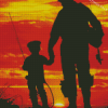 Father And Son Fishing Silhouette At Sunset Diamond Painting