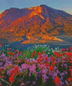 Flowers And Mountains Diamond Painting