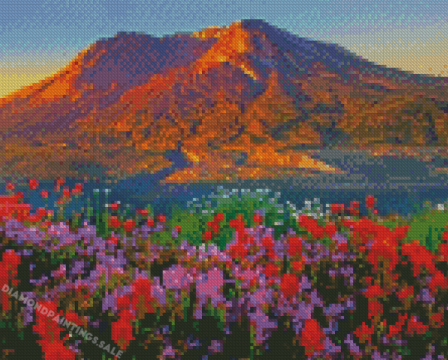 Flowers And Mountains Diamond Painting