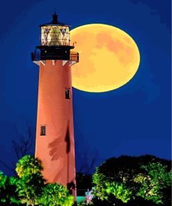 Full Moon Behind Jupiter Lighthouse Diamond Painting