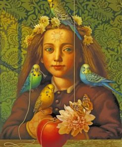 Girl With Parakeets Diamond Painting