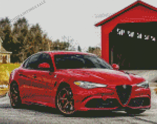 Red Alfa Romeo Giulia Car Diamond Painting