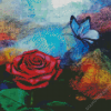 Rose Papillion Fleur Art Diamond Painting