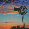 Sunset Silhouette Western Windmill Diamond Painting