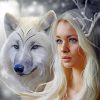Woman With White Wolf Diamond Painting