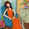 Woman In Chair With Cat Diamond Painting