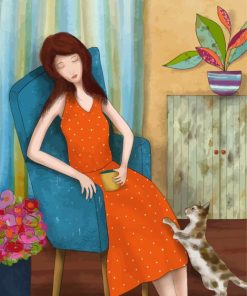 Woman In Chair With Cat Diamond Painting