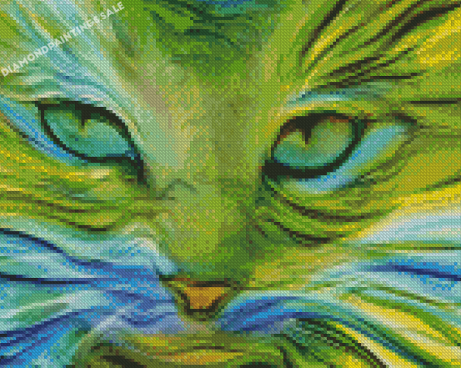 Aesthetic Abstract Green Cat Diamond Painting