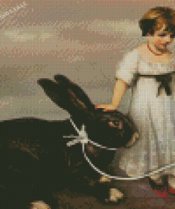 Aesthetic Girl With Rabbits Diamond Painting
