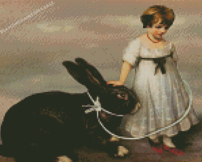 Aesthetic Girl With Rabbits Diamond Painting