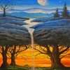 Aesthetic Moon Trees Waterfall Diamond Painting