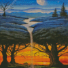 Aesthetic Moon Trees Waterfall Diamond Painting