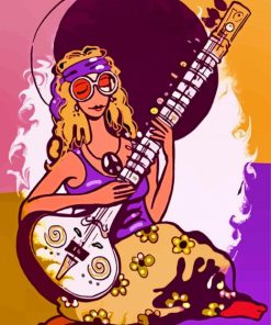 Aesthetic Hippie Girl Guitar Diamond Painting