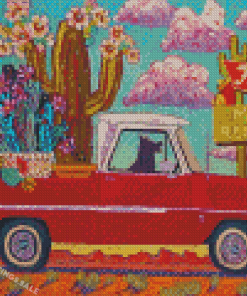 Aesthetic Red Truck In Desert Diamond Painting