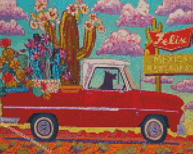 Aesthetic Red Truck In Desert Diamond Painting