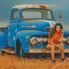 Cowgirl And Her Vintage Ford Pickup Truck Diamond Painting