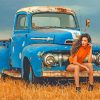 Cowgirl And Her Vintage Ford Pickup Truck Diamond Painting