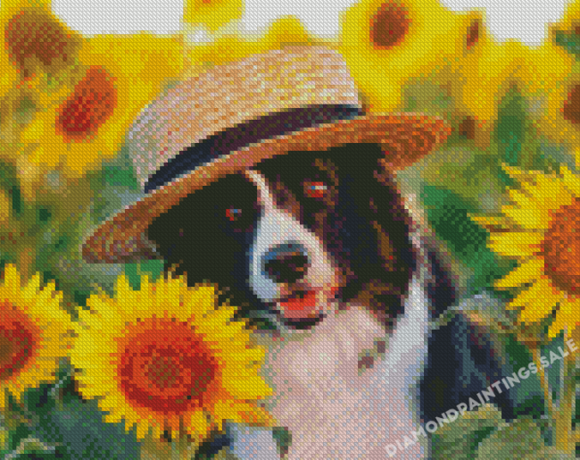 Dog With Sunflowers Diamond Painting