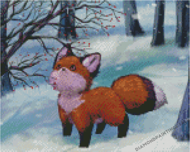 Little Fox In Snow Art Diamond Painting