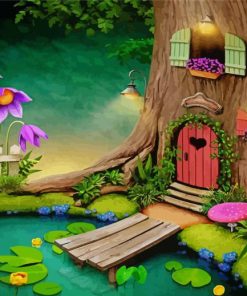 Magic Wood Tree House Diamond Painting