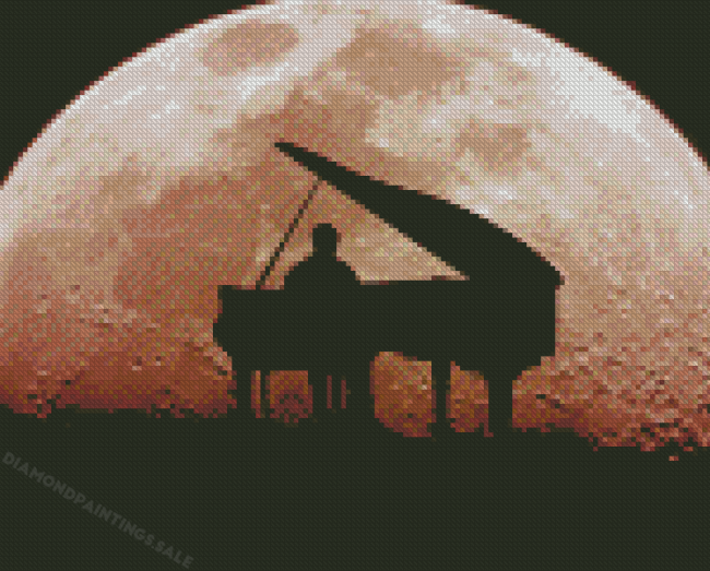 Moon Piano Silhouette Diamond Painting