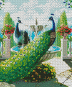 Peacock Couple On Fountain Diamond Painting