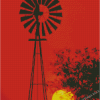 Silhouette Windpump At Sunset Diamond Painting