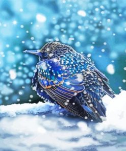 Starling In Snow Diamond Painting