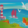 Illustration Ship And Lighthouse Diamond Painting