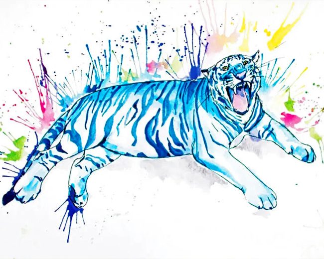 Blue Tiger Splatter Diamond Painting