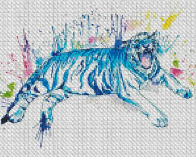 Blue Tiger Splatter Diamond Painting