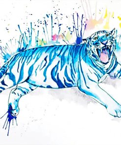 Blue Tiger Splatter Diamond Painting