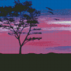 Tree Silhouette Purple Sky Diamond Painting