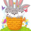 Three Bunnies Cartoon In Basket Diamond Painting