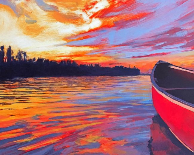 Abstract Canoe At Sunset Diamond Painting
