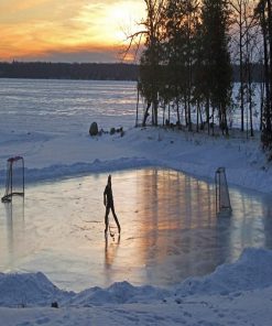 Ice Hockey On Lake Silhouette Diamond Painting