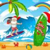 Santa Claus Surfing At The Beach Diamond Painting