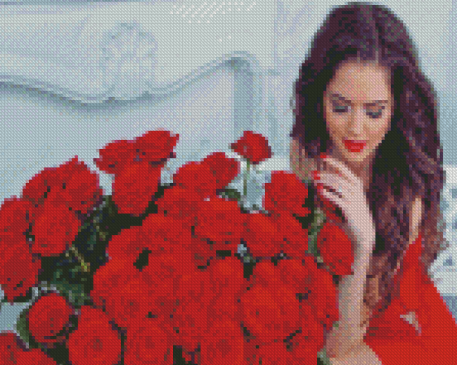 Aesthetic Girl With Red Roses Diamond Painting