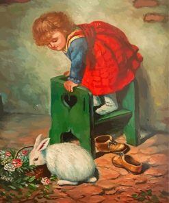 Aesthetic Little Girl With Rabbit Diamond Painting