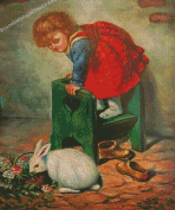 Aesthetic Little Girl With Rabbit Diamond Painting