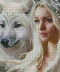 Aesthetic Blonde Woman Wolf Diamond Painting