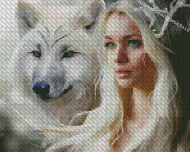 Aesthetic Blonde Woman Wolf Diamond Painting