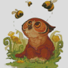 Baby Owl Bear And Bees Diamond Painting
